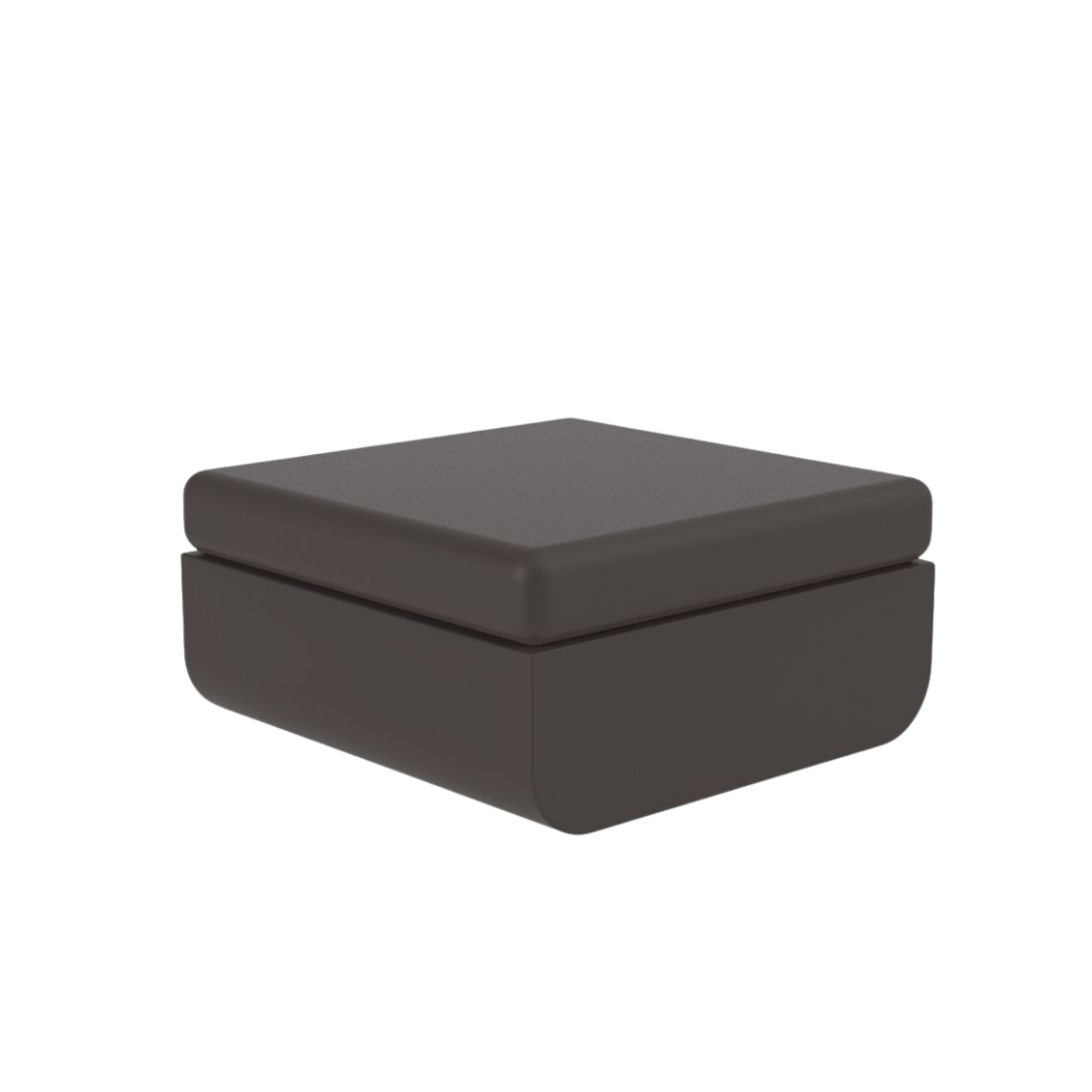 Vondom Ulm outdoor ottoman in Dark Brown, angled view