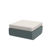 Vondom Ulm outdoor ottoman in Petrol Green with white cushion, angled view