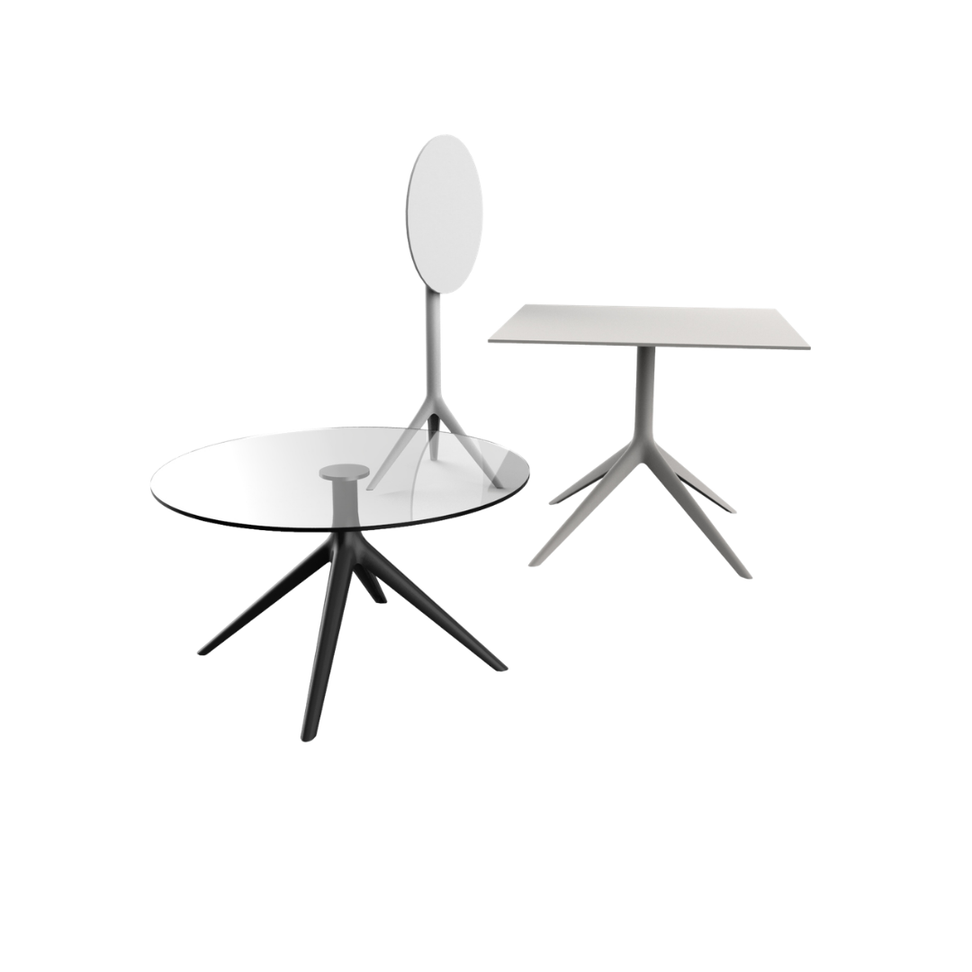Mari-Sol Tables — available in 7 base sizes: H:50/73/105cm, Ø80 H:50/73/105cm, Ø96,5 H:73cm