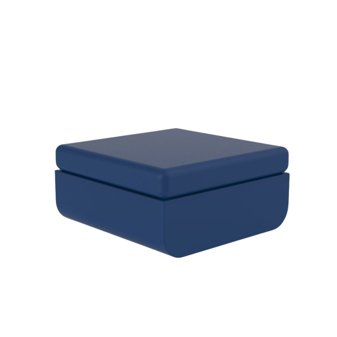 Vondom Ulm outdoor ottoman in Dark Blue, angled view