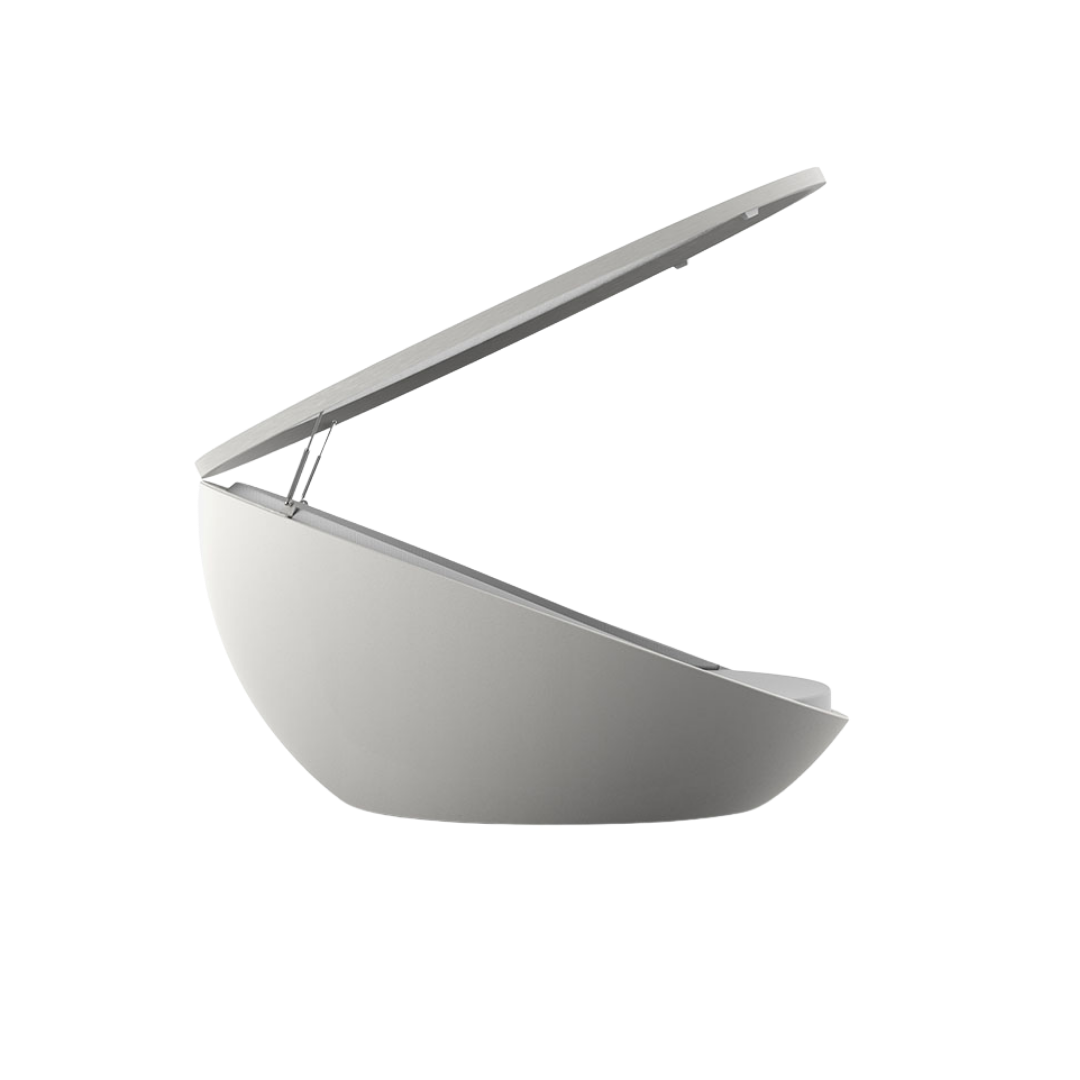 Vondom Ulm round outdoor daybed with folding disc canopy in White, side profile, canopy open